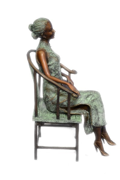 Signed Original 2010 Miguel Lopez Limited Edition Sexy Woman Seated Bronze Sculpture