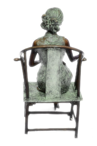 Signed Original 2010 Miguel Lopez Limited Edition Sexy Woman Seated Bronze Sculpture