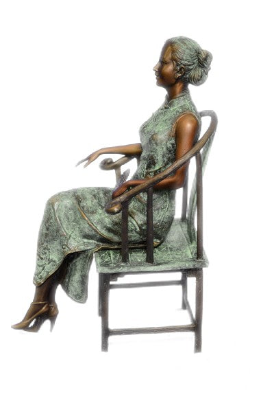 Signed Original 2010 Miguel Lopez Limited Edition Sexy Woman Seated Bronze Sculpture