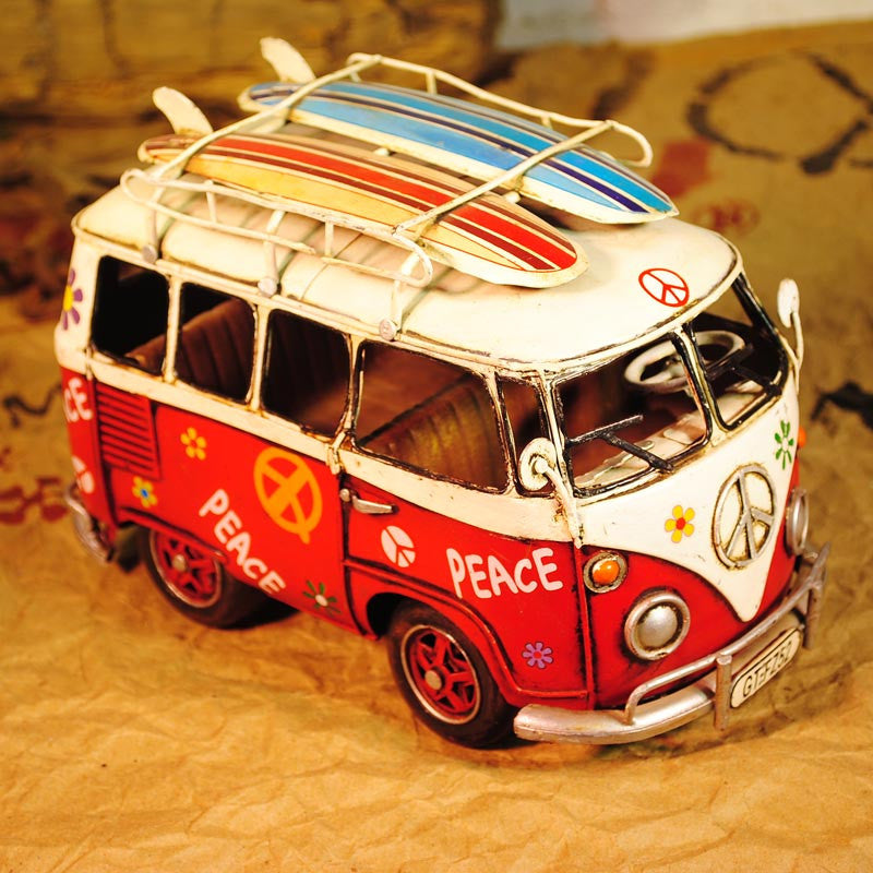 Volkswagen - VW T1 (Type 2) "Peace & Love" Bus 1/20 Scale Diecast Metal Model - RED