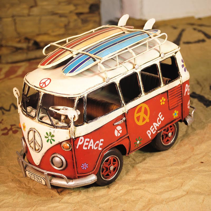 Volkswagen - VW T1 (Type 2) "Peace & Love" Bus 1/20 Scale Diecast Metal Model - RED