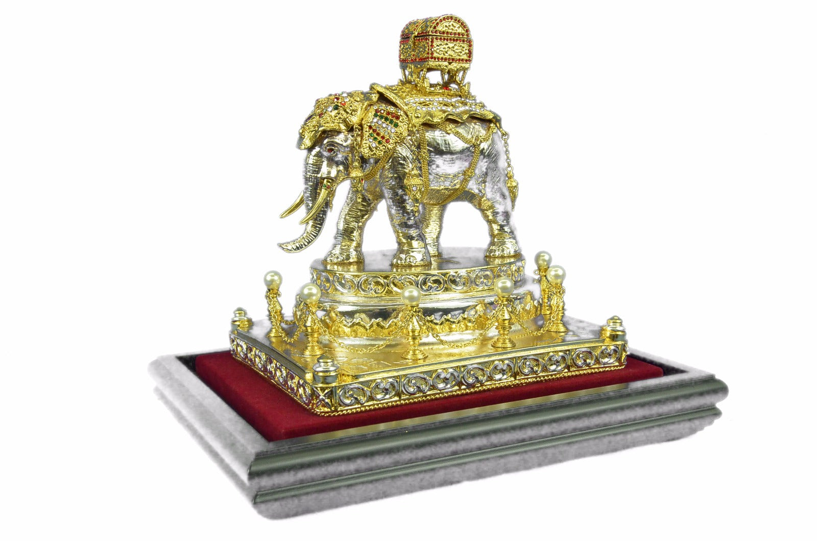 24K Gold and Silver Plated Bronze Sculpture Elephant Display Figurine Deal