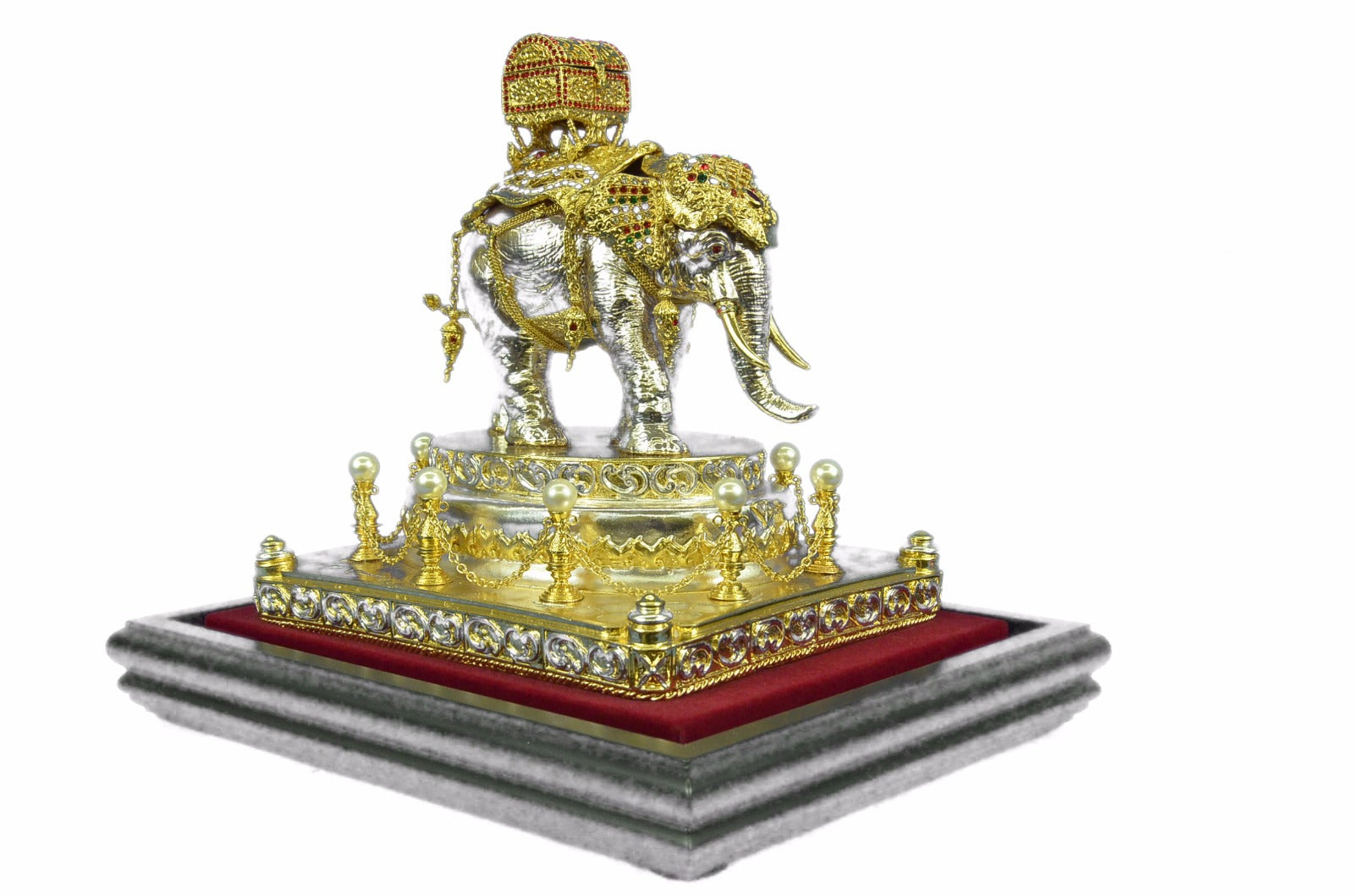 24K Gold and Silver Plated Bronze Sculpture Elephant Display Figurine Deal