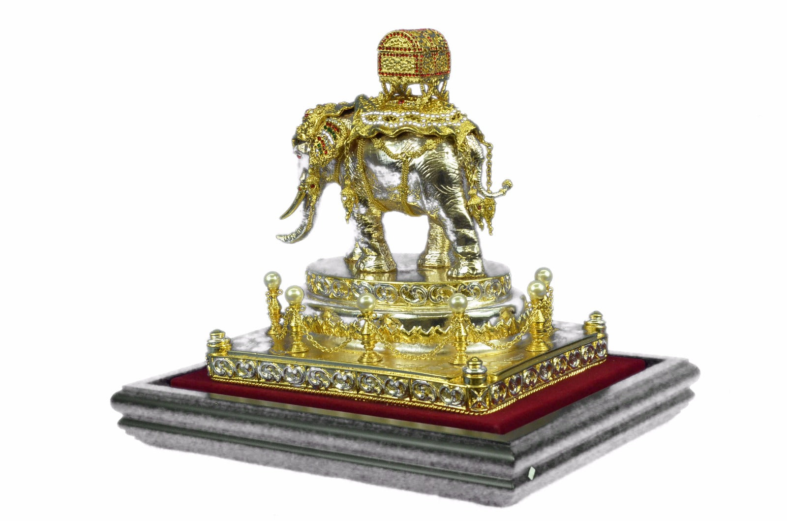 24K Gold and Silver Plated Bronze Sculpture Elephant Display Figurine Deal