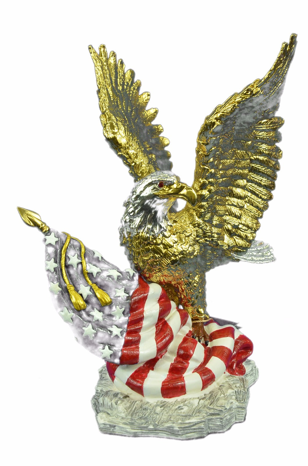 24K Gold Covered Bronze American Eagle with YSA Flag Sculpture Figurine Figure
