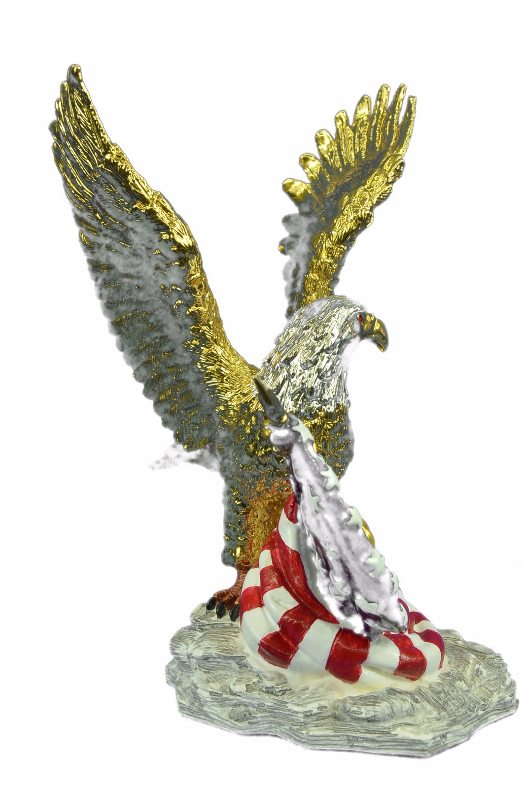24K Gold Covered Bronze American Eagle with YSA Flag Sculpture Figurine Figure