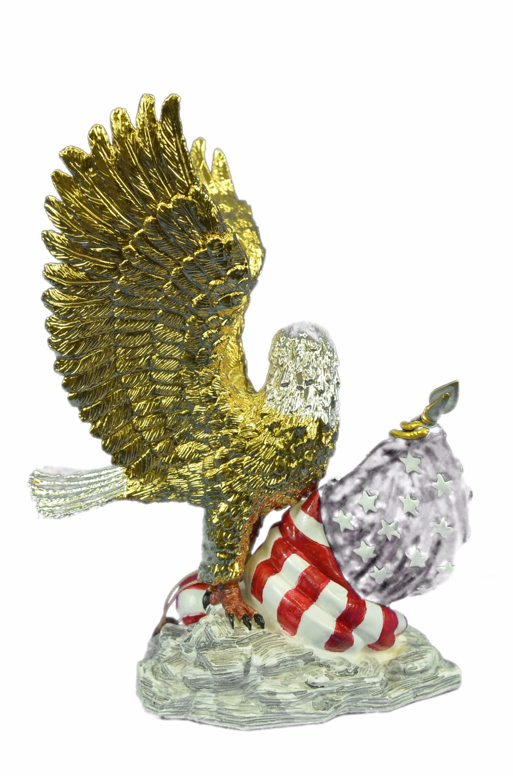 24K Gold Covered Bronze American Eagle with YSA Flag Sculpture Figurine Figure