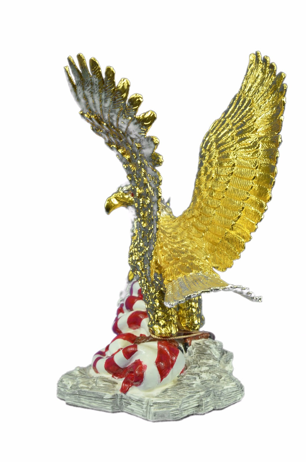 24K Gold Covered Bronze American Eagle with YSA Flag Sculpture Figurine Figure