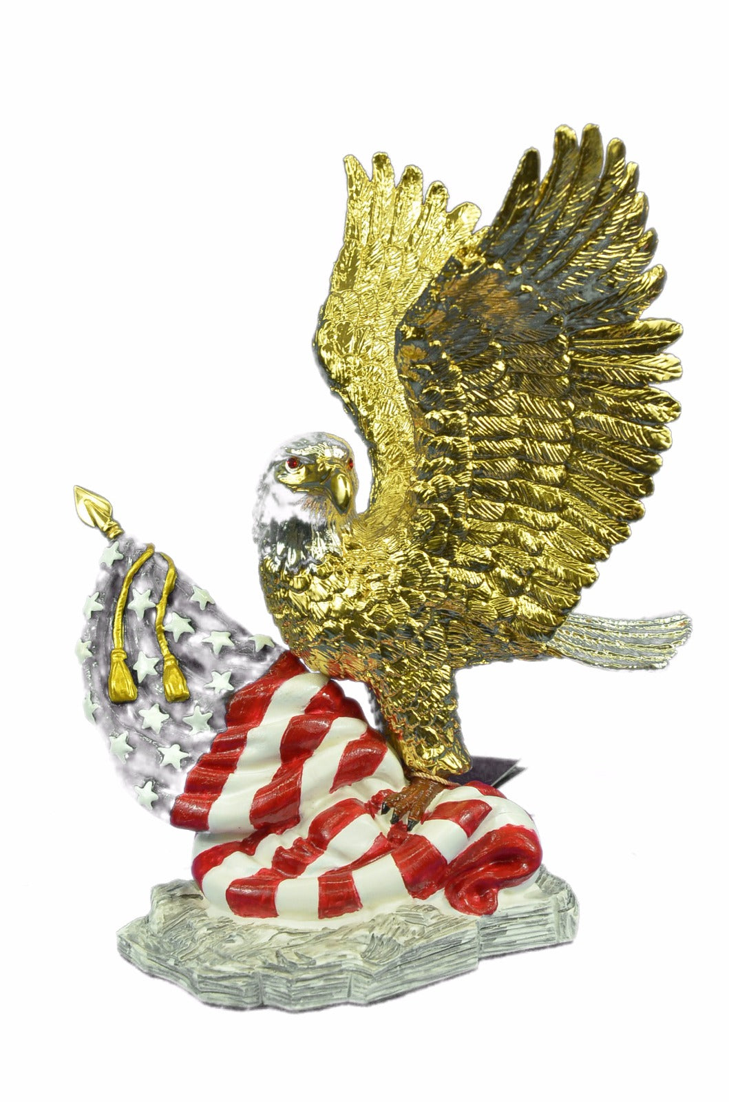 24K Gold Covered Bronze American Eagle with YSA Flag Sculpture Figurine Figure