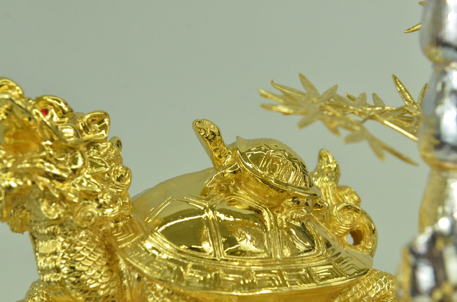 Handcrafted Dragon Turtle with tree of Life Detailed 24K Gold Silver Bronze Stat