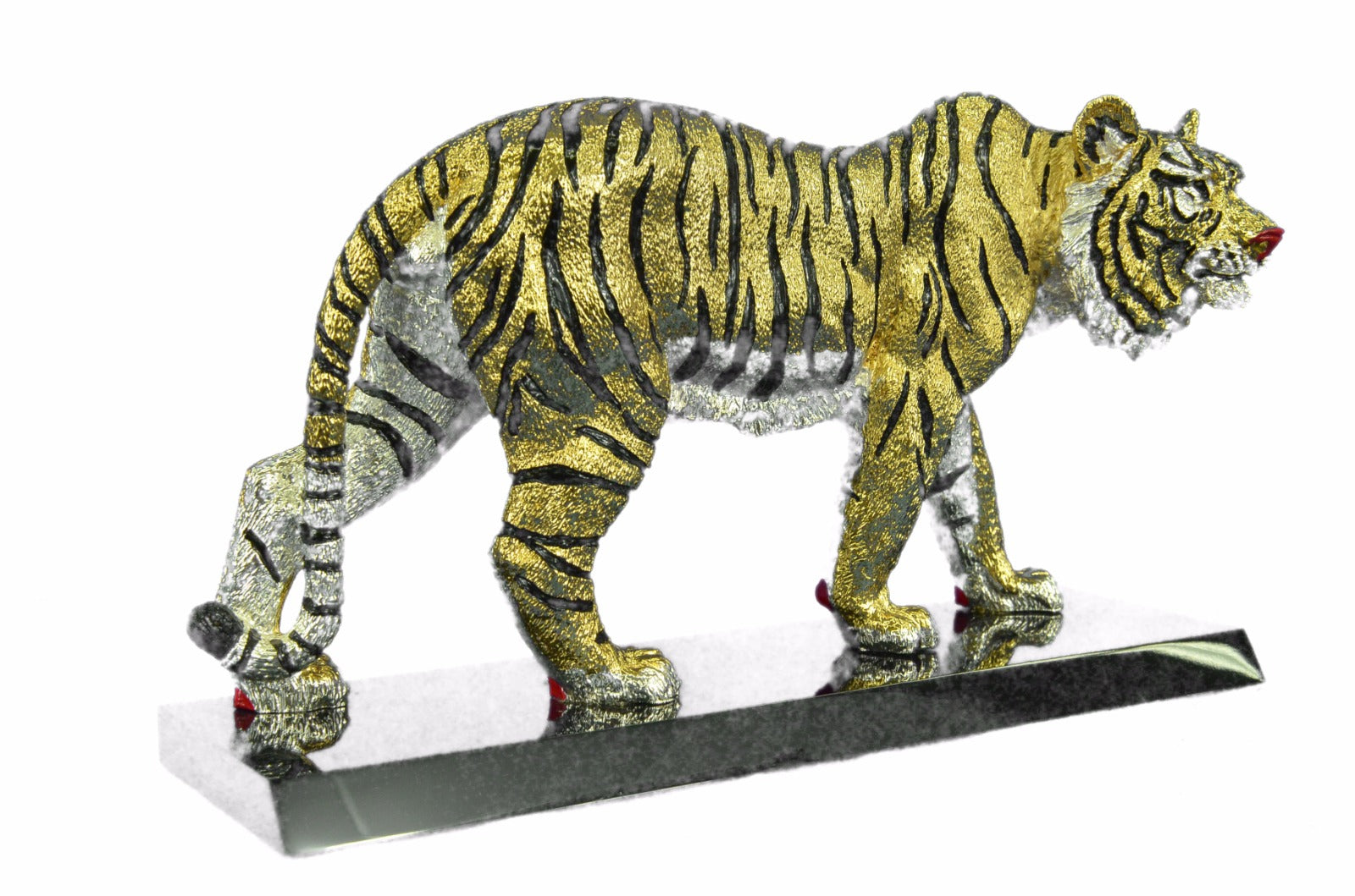 Tiger Hunt Safari Asian Wildlife Bronze Statue Sculpture 24K Gold Sculpture Gift