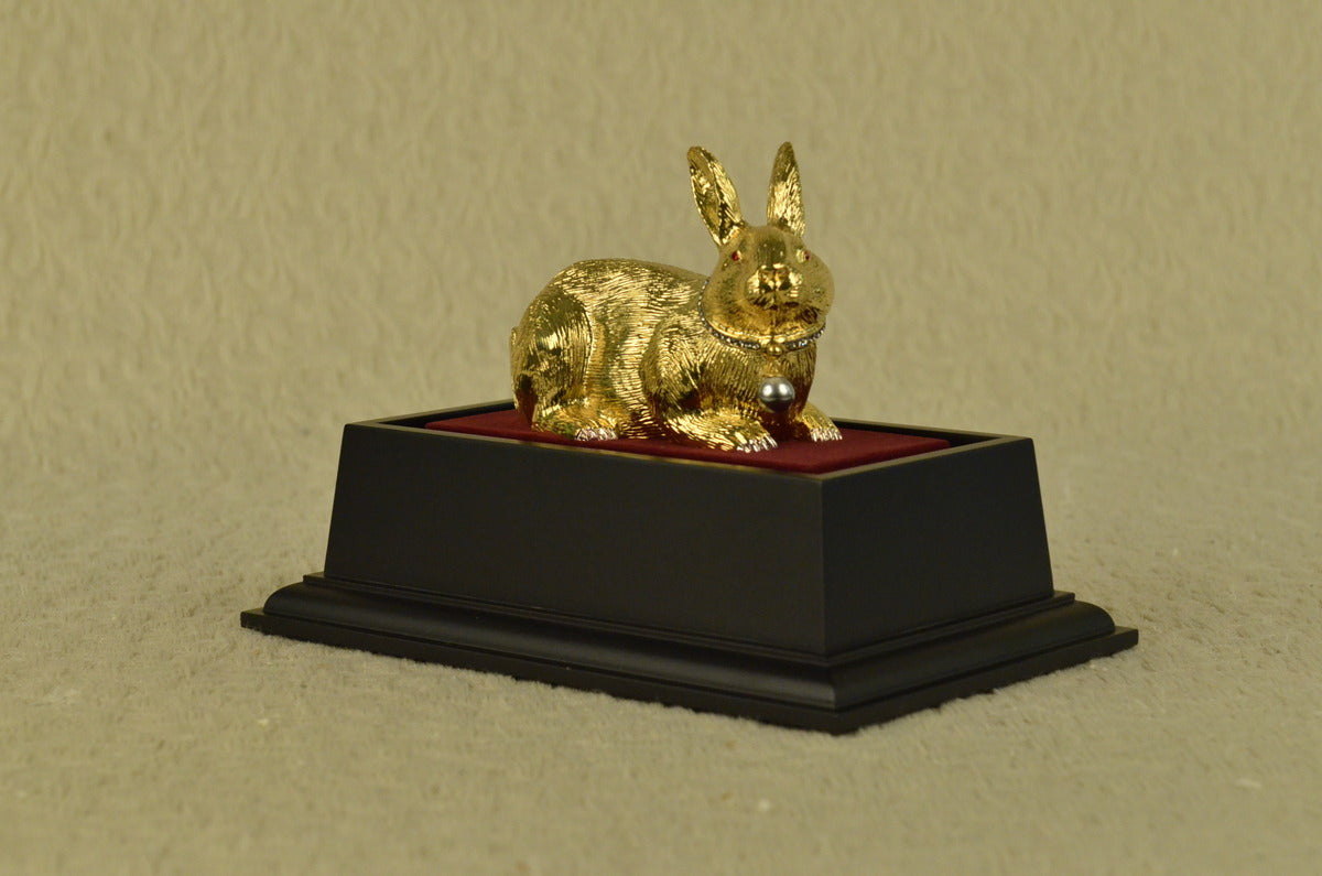Handcrafted bronze sculpture SALE Rabbit Easter The Display Glass Gilt Gold 24K