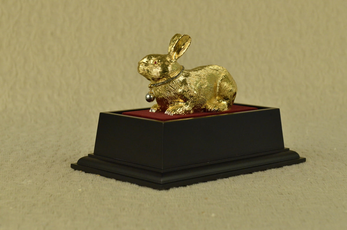 Handcrafted bronze sculpture SALE Rabbit Easter The Display Glass Gilt Gold 24K