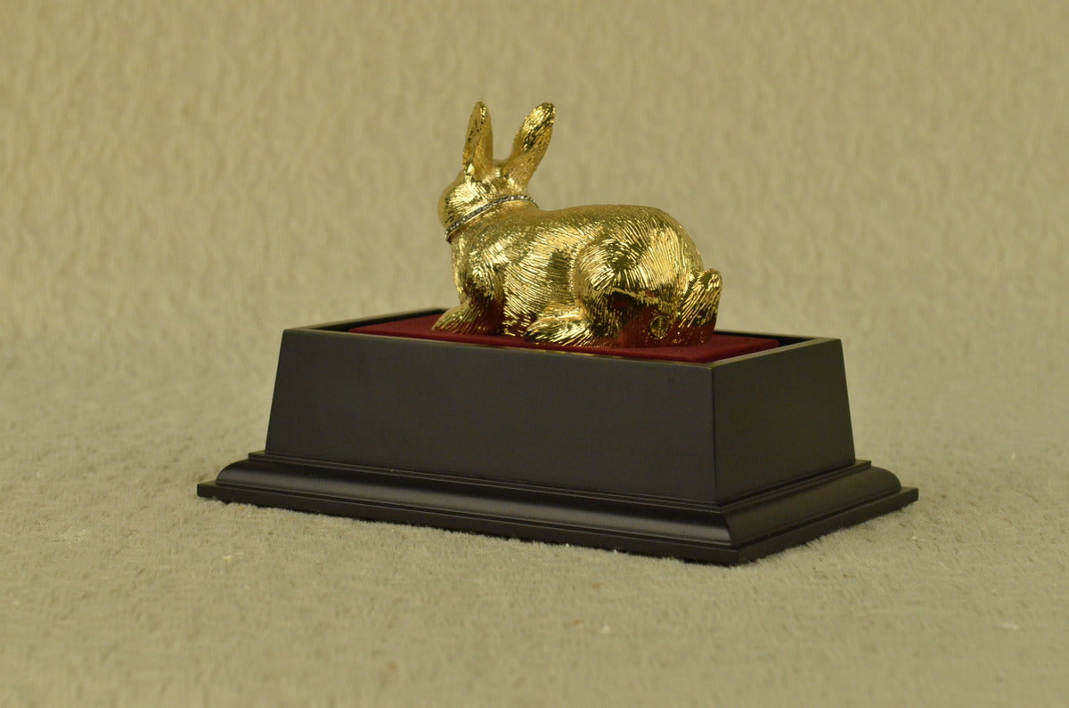 Handcrafted bronze sculpture SALE Rabbit Easter The Display Glass Gilt Gold 24K