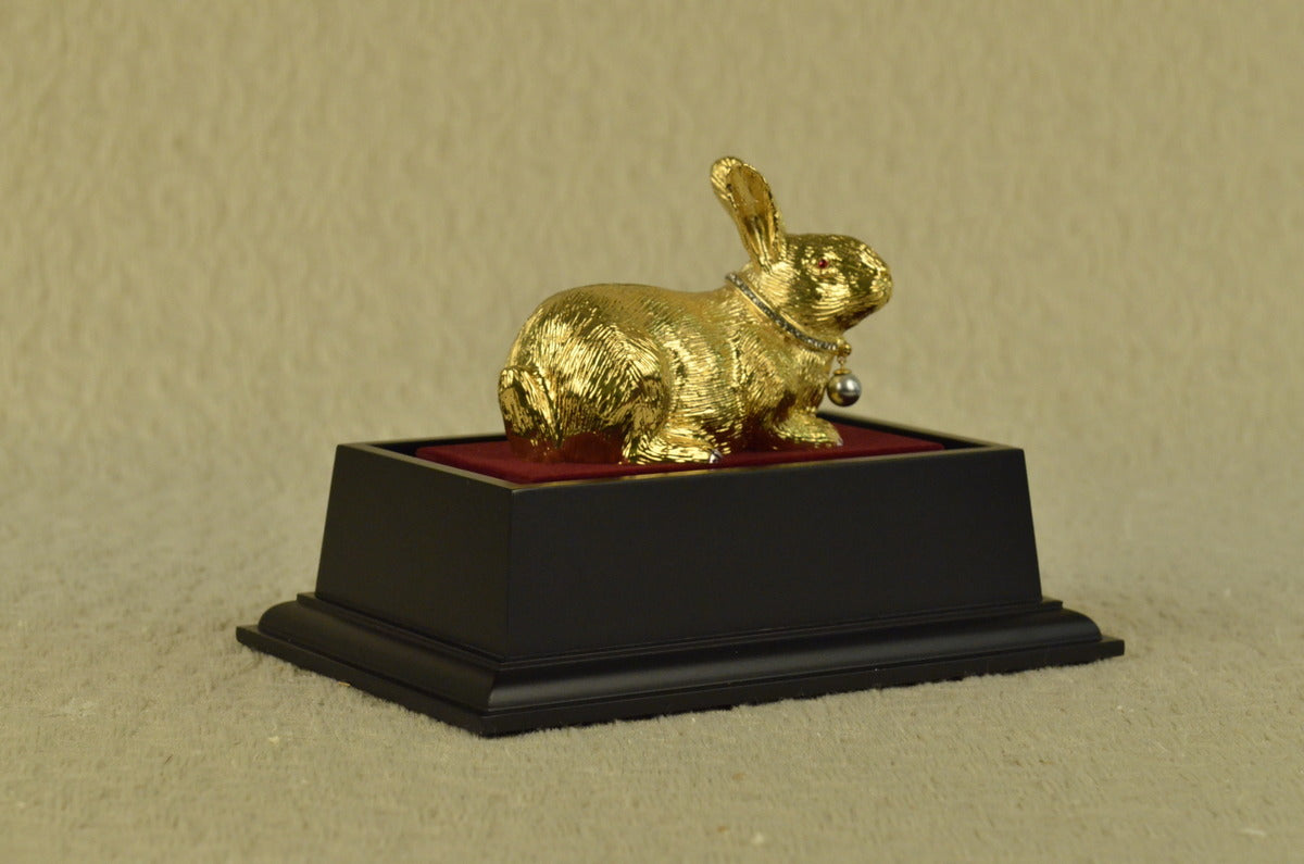 Handcrafted bronze sculpture SALE Rabbit Easter The Display Glass Gilt Gold 24K