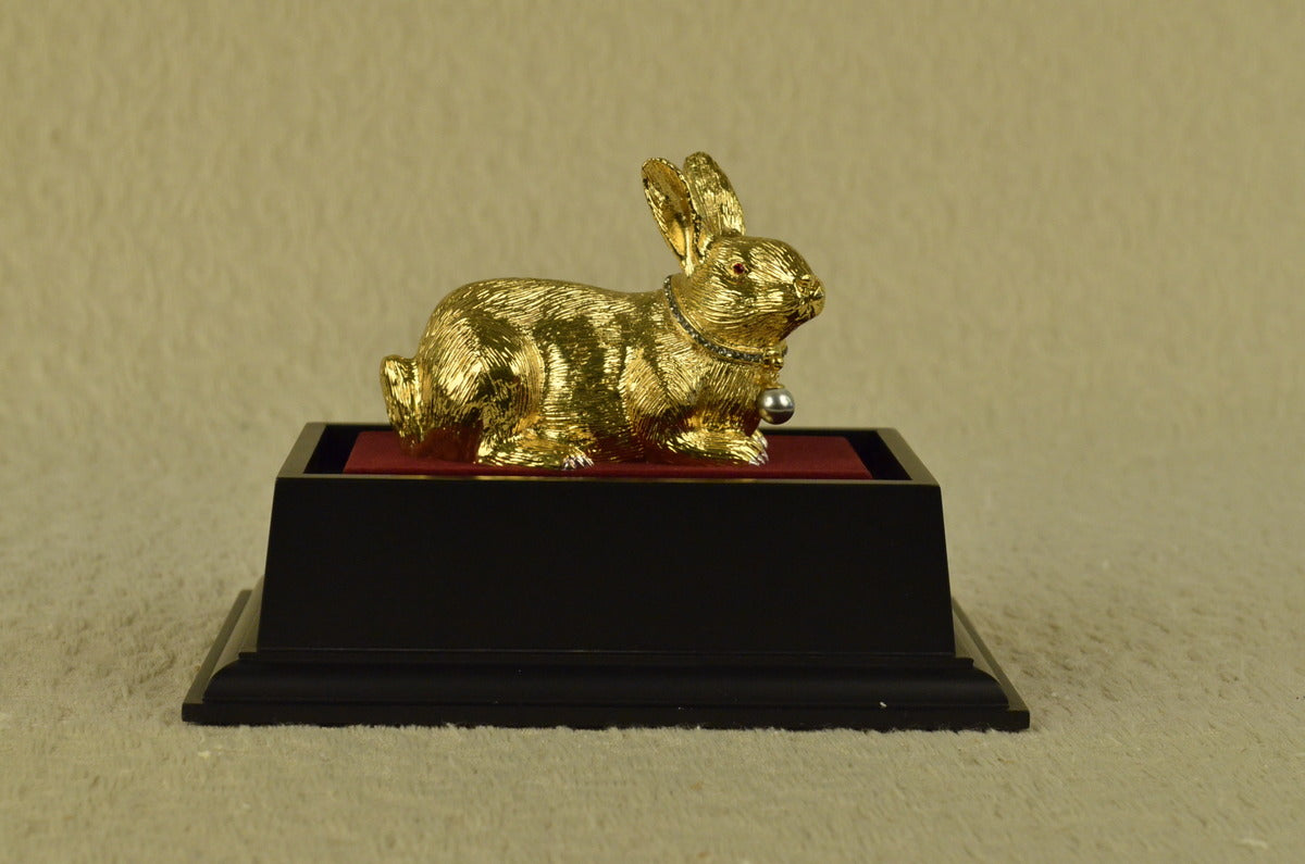 Handcrafted bronze sculpture SALE Rabbit Easter The Display Glass Gilt Gold 24K