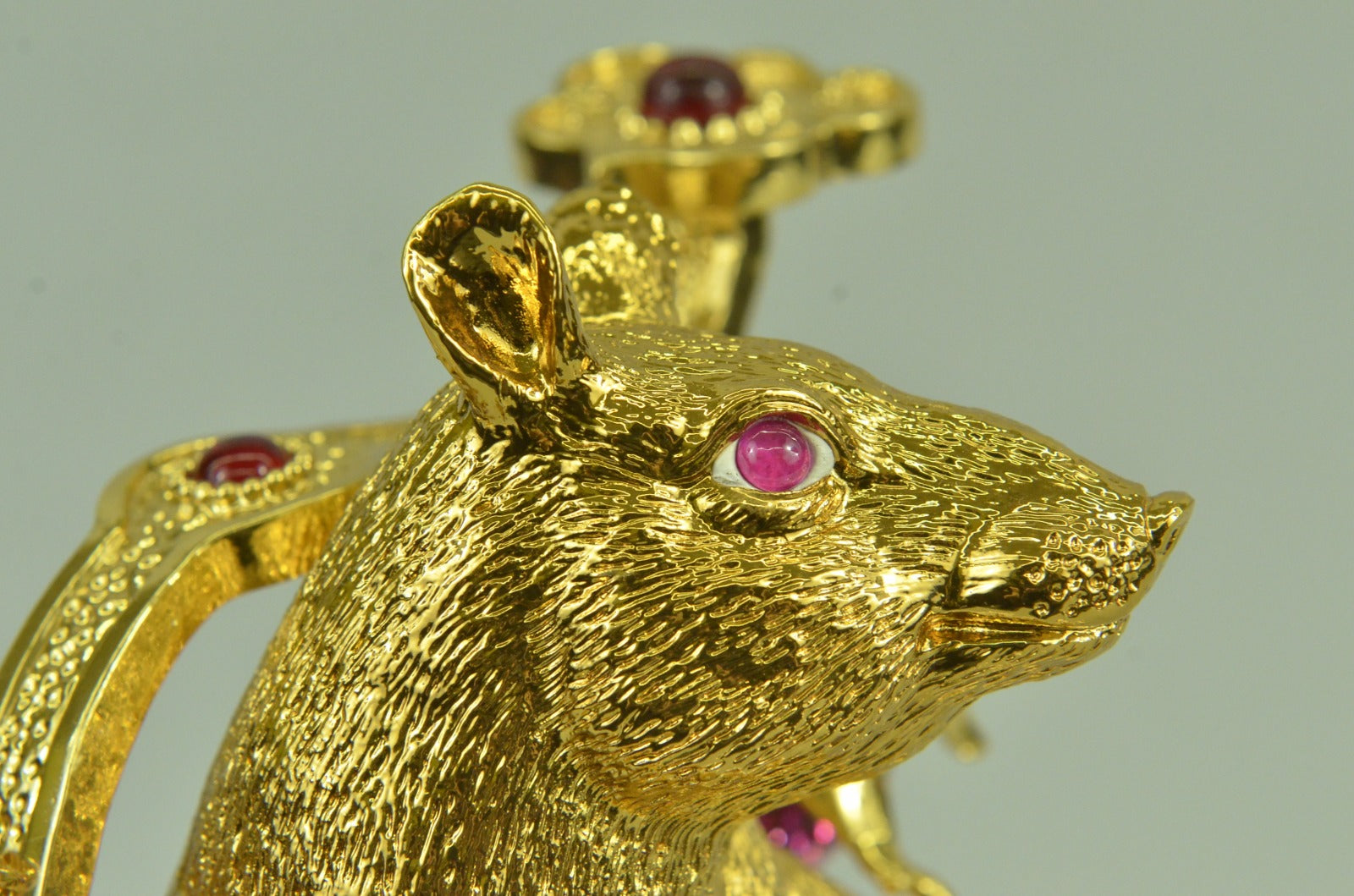 Handcrafted bronze sculpture SALE Zodiac Chinese Rat Stone Ruby Plate Gold 24K *