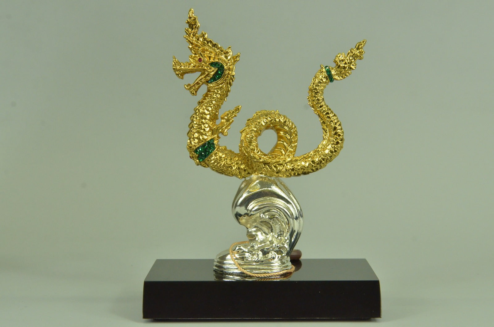 24K Gold Old Chinese Bronze Fengshui Dragon Loong Success Sculpture Statue Gift