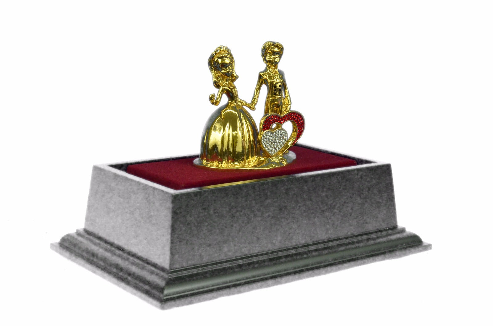 24K Gold Plated Mam Woman Marriage Hot Cast Bronze Sculpture Glass Display Decor