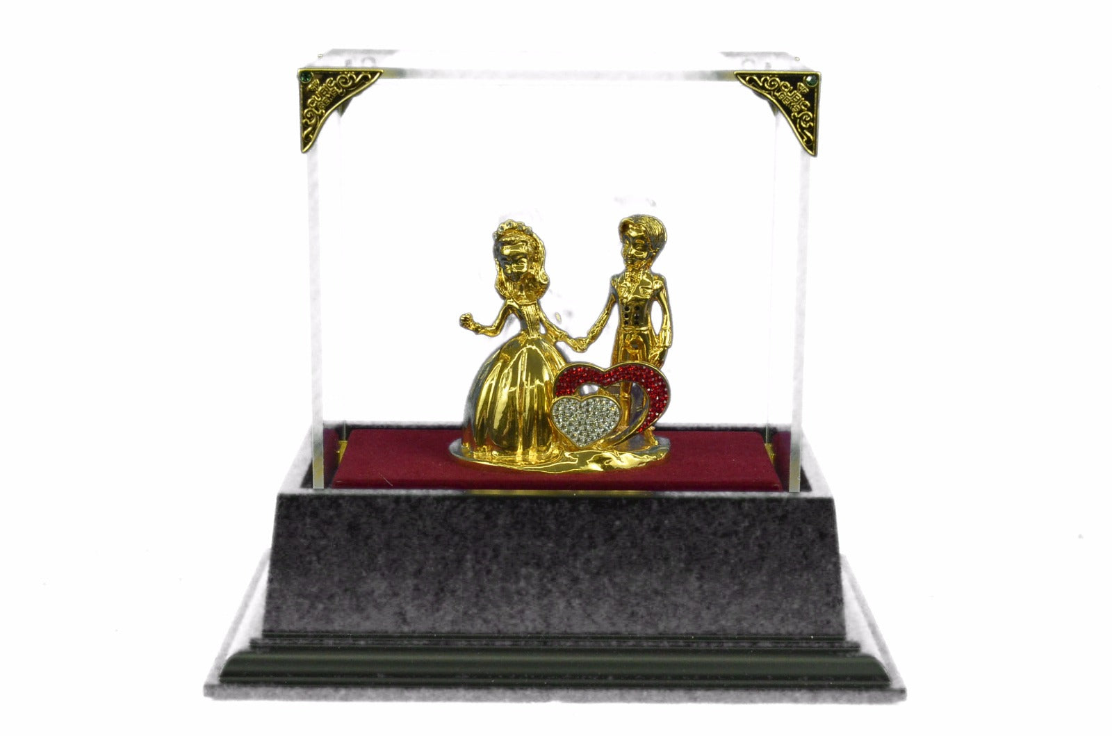 24K Gold Plated Mam Woman Marriage Hot Cast Bronze Sculpture Glass Display Decor
