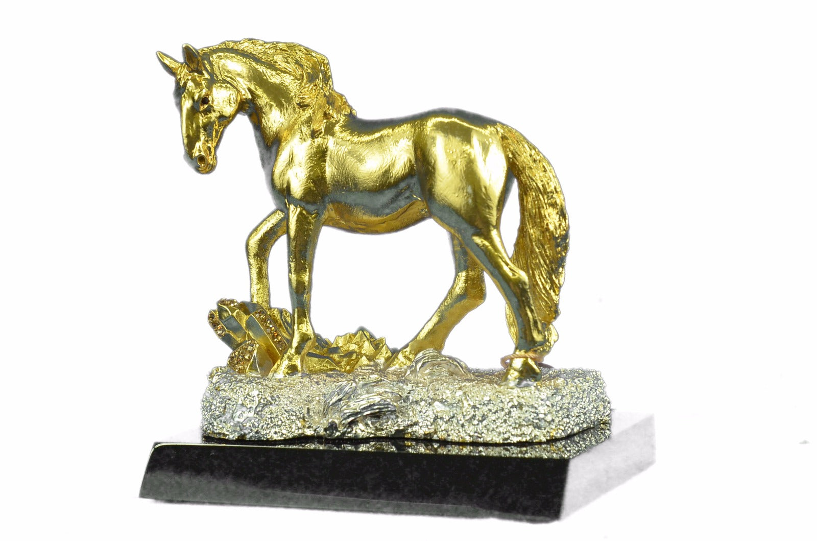 14K Gold Plated Wide Standing Horse Sculpture Bronze Statue Figurine Gift