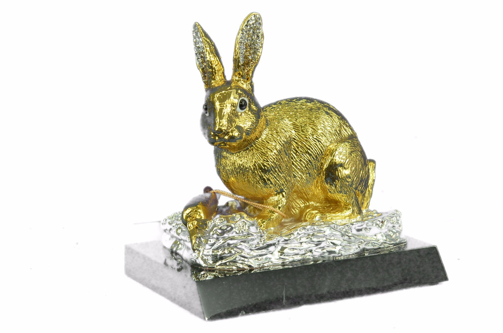Bronze Sculpture 24K Gold Plated Hot Cast Gentle Bunny Figurine Figure Hot Cast