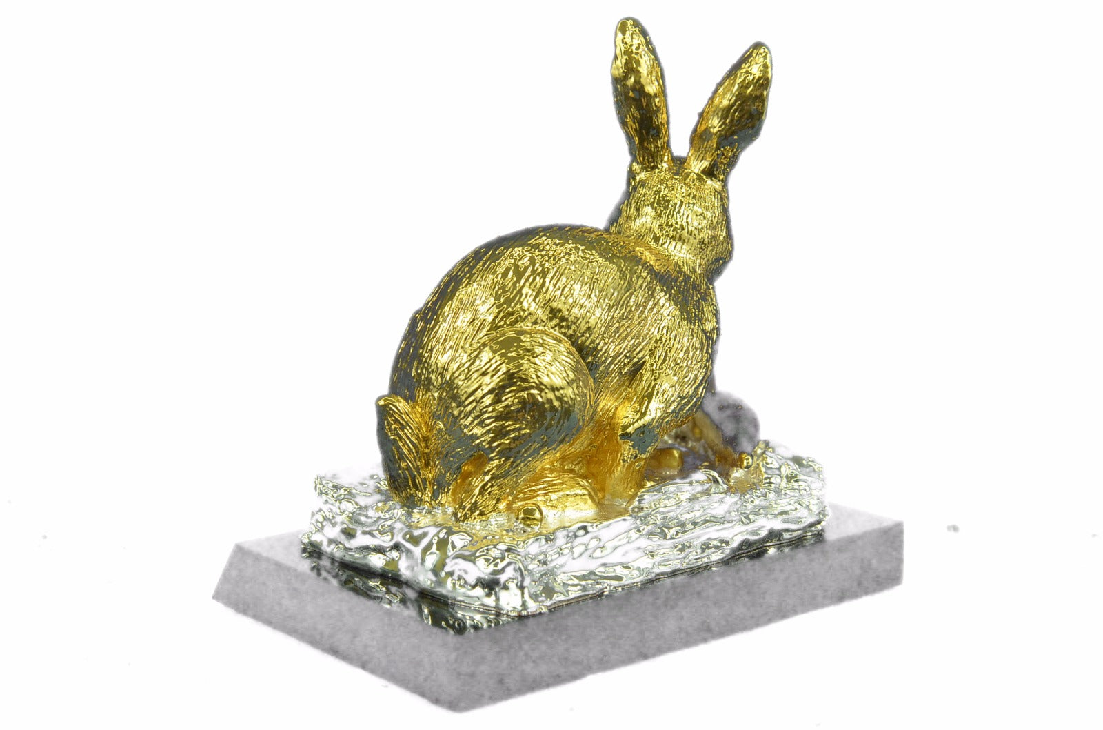 Bronze Sculpture 24K Gold Plated Hot Cast Gentle Bunny Figurine Figure Hot Cast