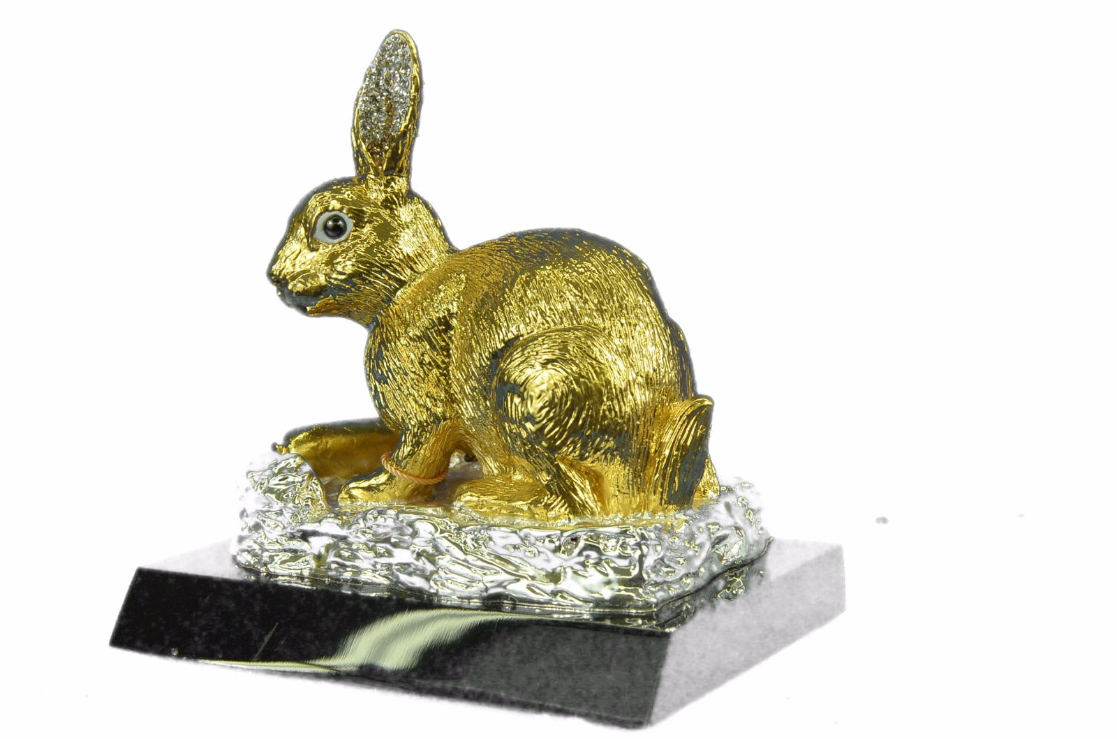 Bronze Sculpture 24K Gold Plated Hot Cast Gentle Bunny Figurine Figure Hot Cast