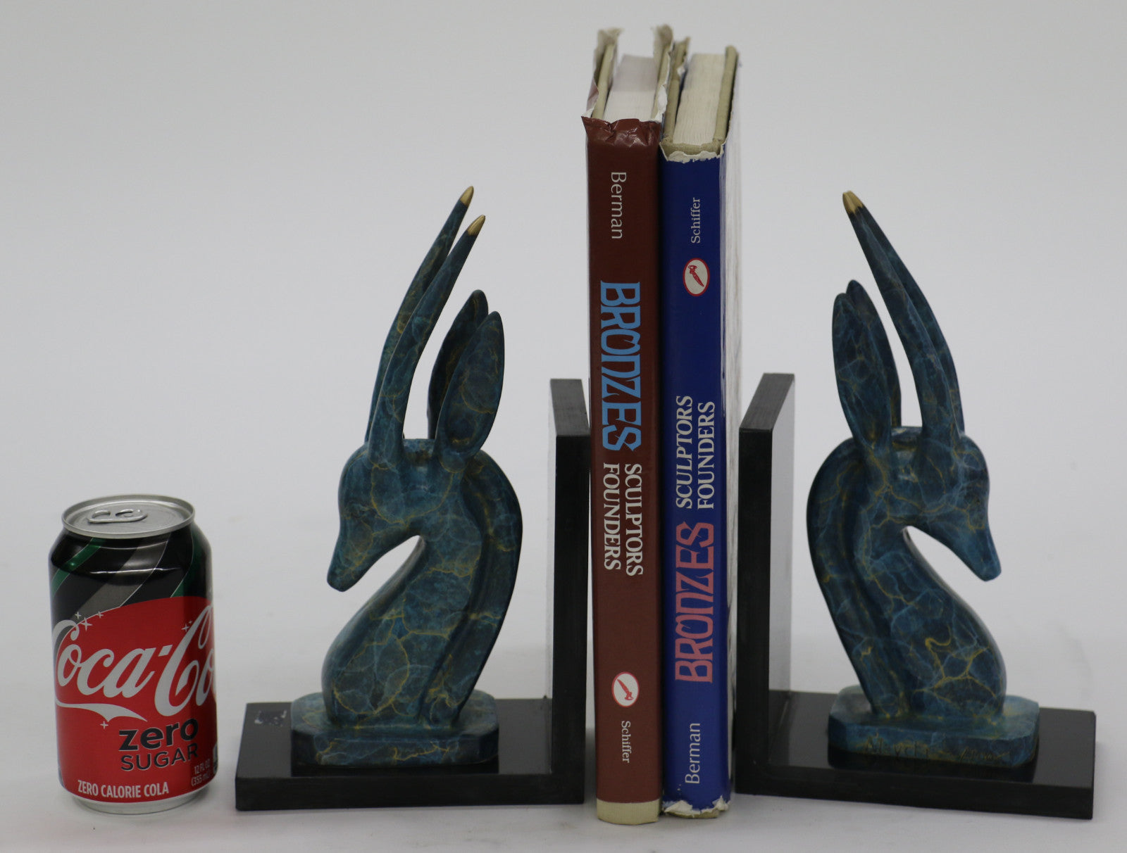 Signed Original Mavchi Green Patina Numbered Two Gazelle Antelopes Bronze Statue