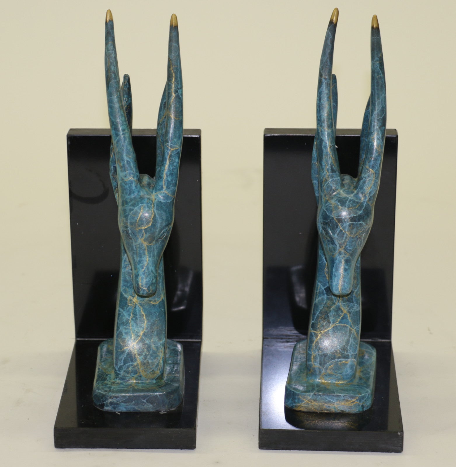 Signed Original Mavchi Green Patina Numbered Two Gazelle Antelopes Bronze Statue