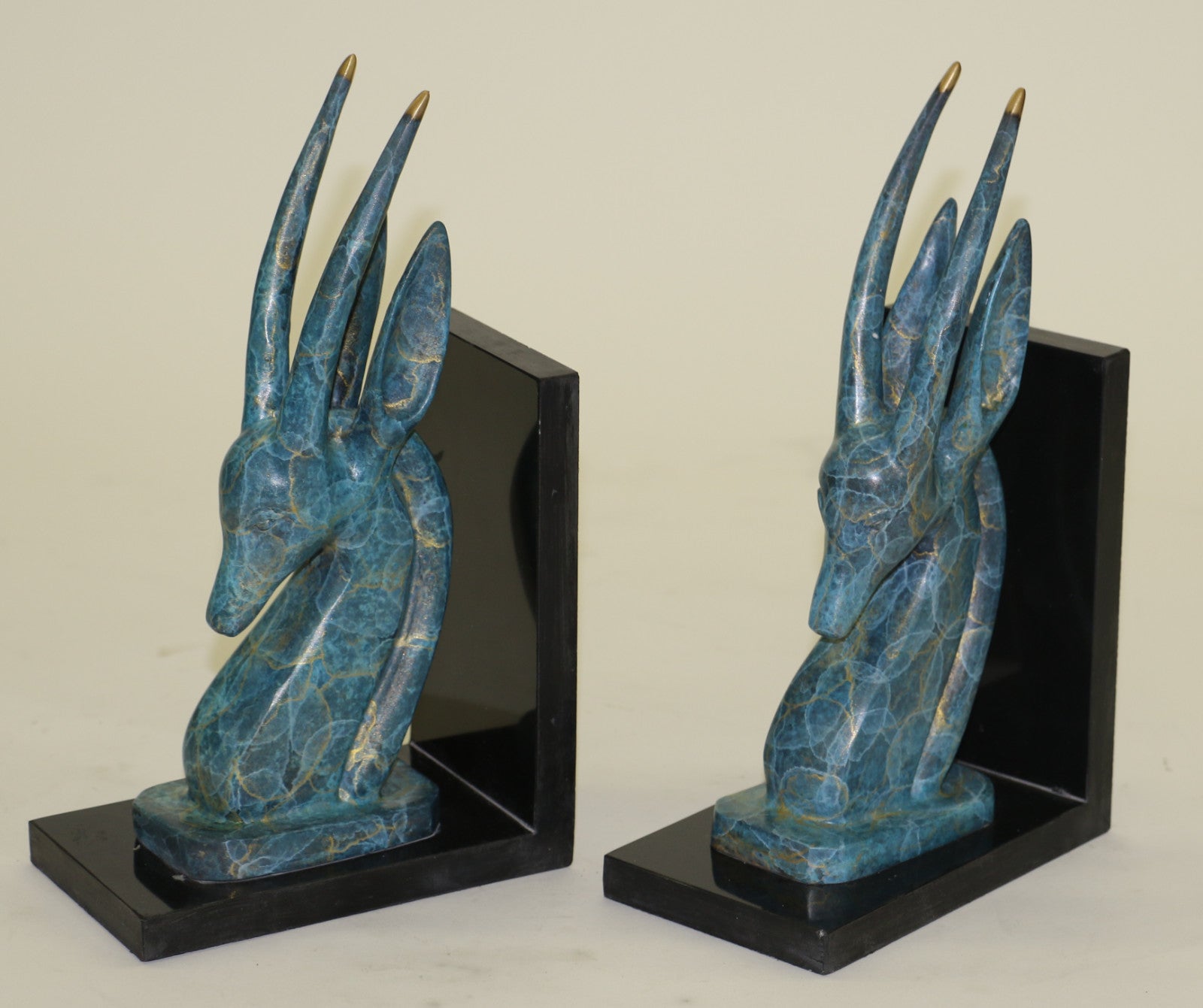 Signed Original Mavchi Green Patina Numbered Two Gazelle Antelopes Bronze Statue