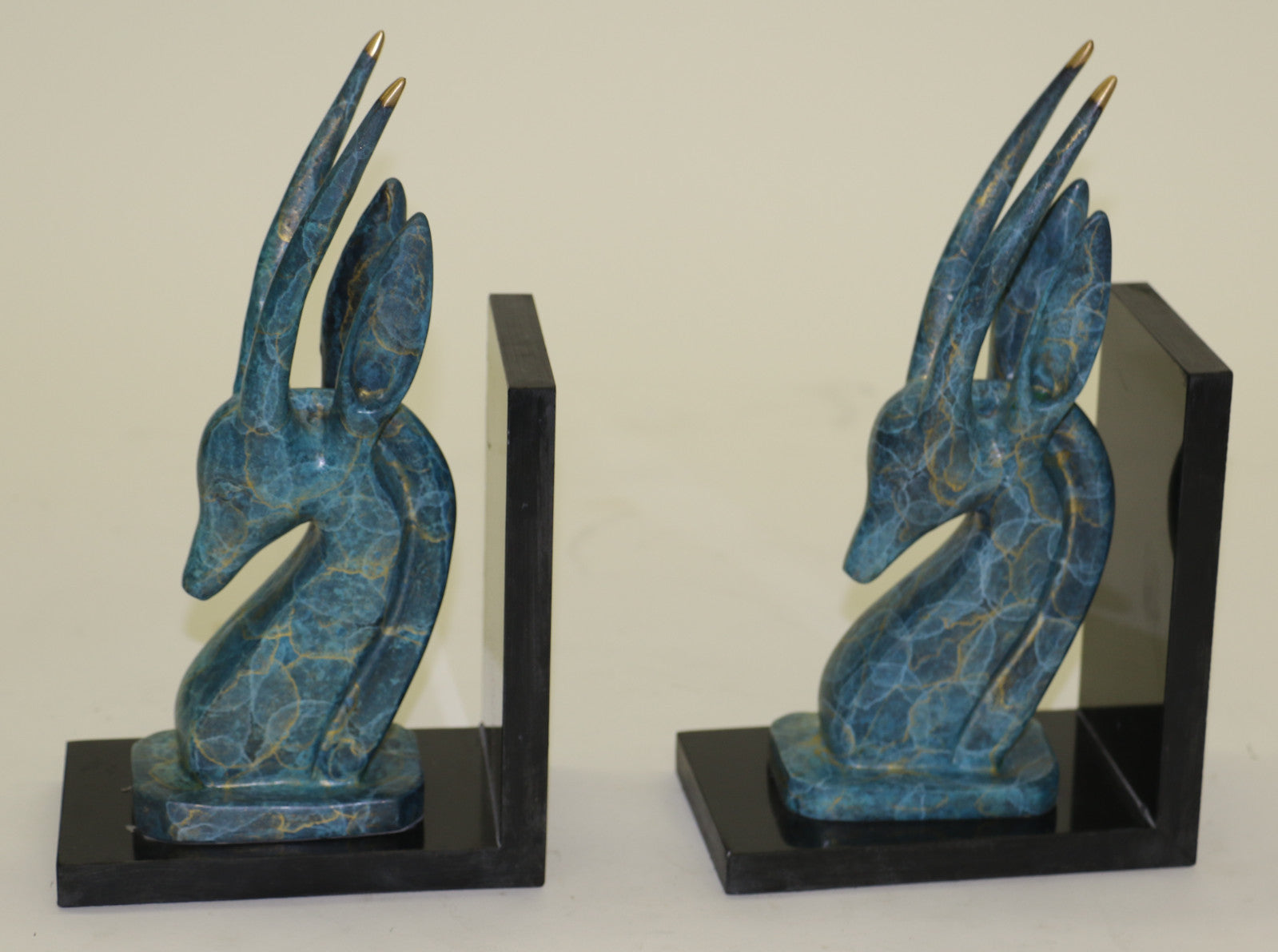 Signed Original Mavchi Green Patina Numbered Two Gazelle Antelopes Bronze Statue