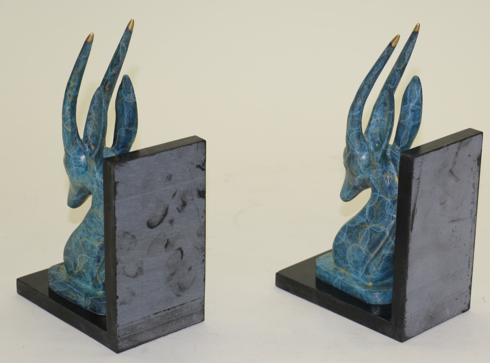 Signed Original Mavchi Green Patina Numbered Two Gazelle Antelopes Bronze Statue