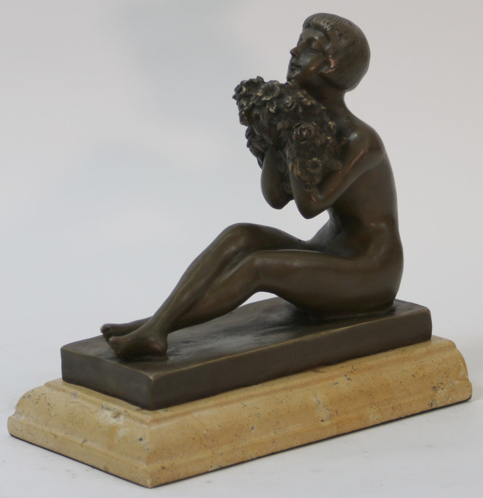 Bofill Art Nouveau Deco 100% Solid Bronze Statue The Flower Girl Figurine Figure