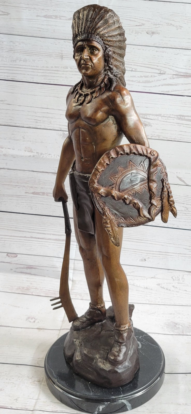 Native American Indian Warrior Chief Bronze Bust Sculpture Statue Figurine Art