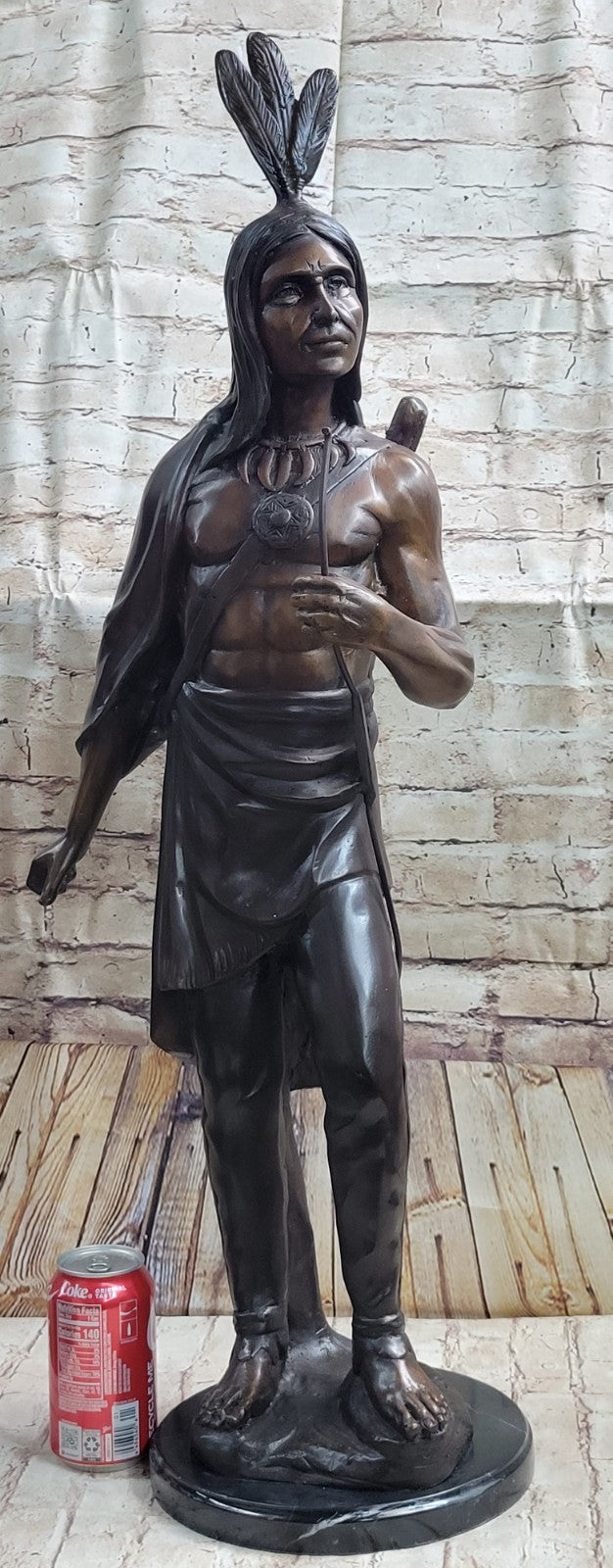 American Indian Warrior 100% Solid Bronze Sculpture Art Figurine Statue Artwork