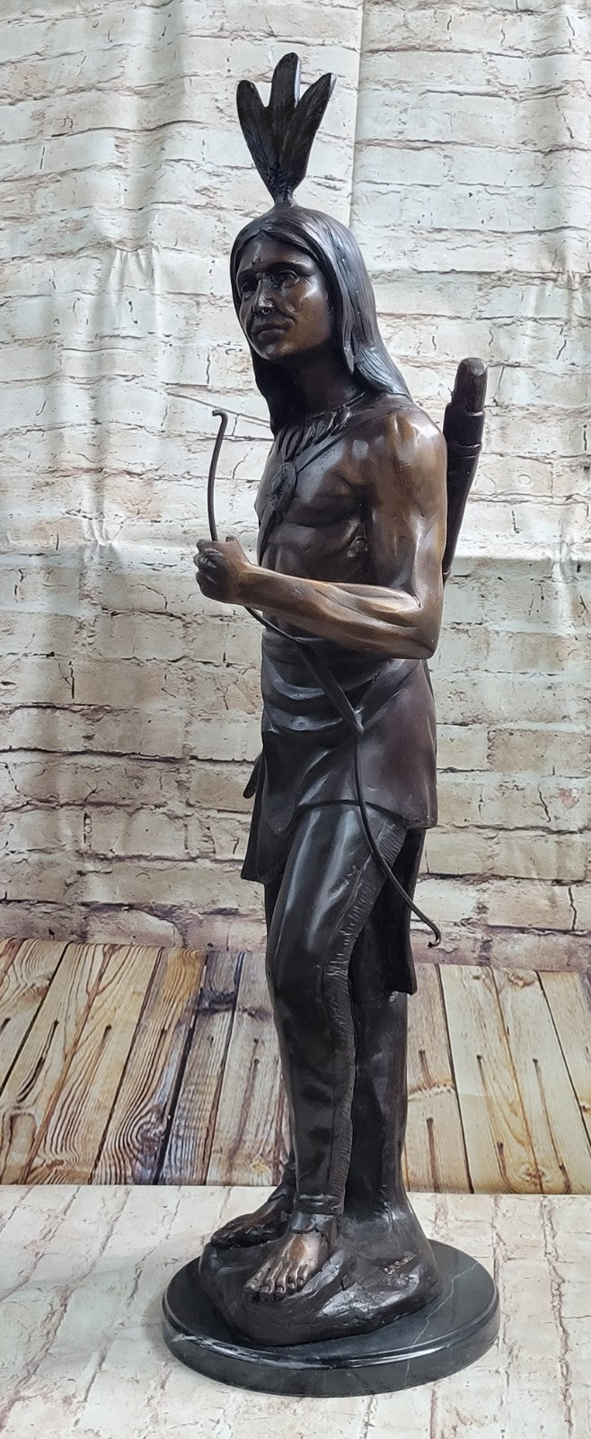 American Indian Warrior 100% Solid Bronze Sculpture Art Figurine Statue Artwork