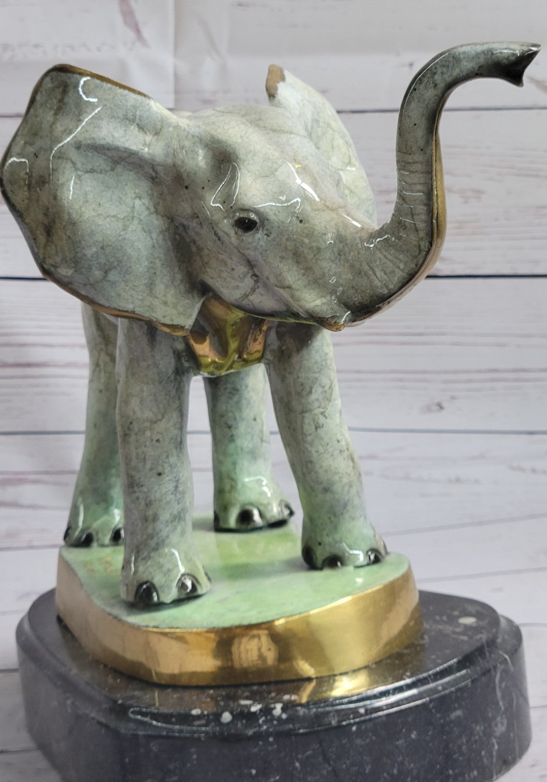 Elephant Jungle African Room Feng Shui Decor Art Bronze Marble Sculpture Statue