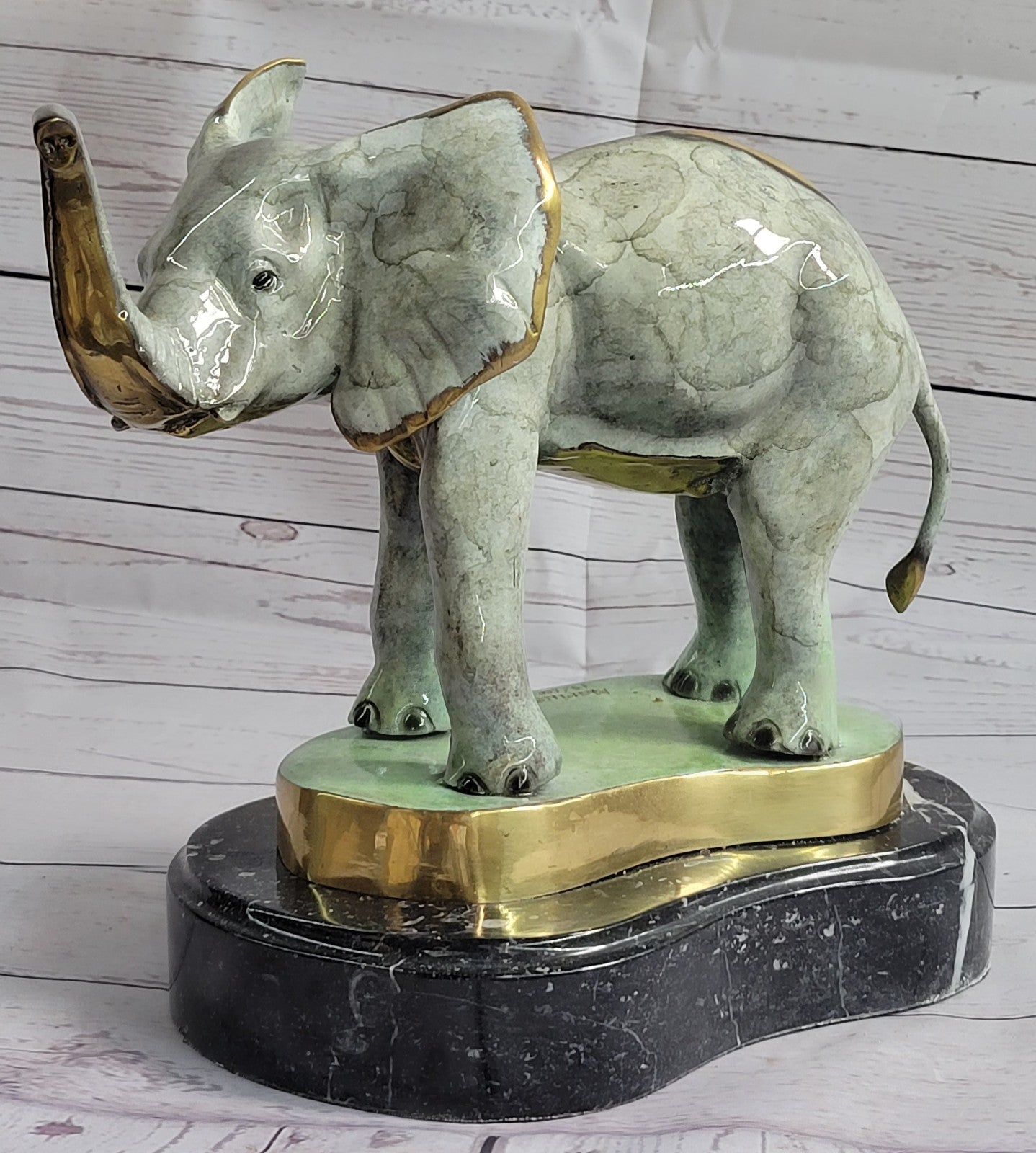 Elephant Jungle African Room Feng Shui Decor Art Bronze Marble Sculpture Statue