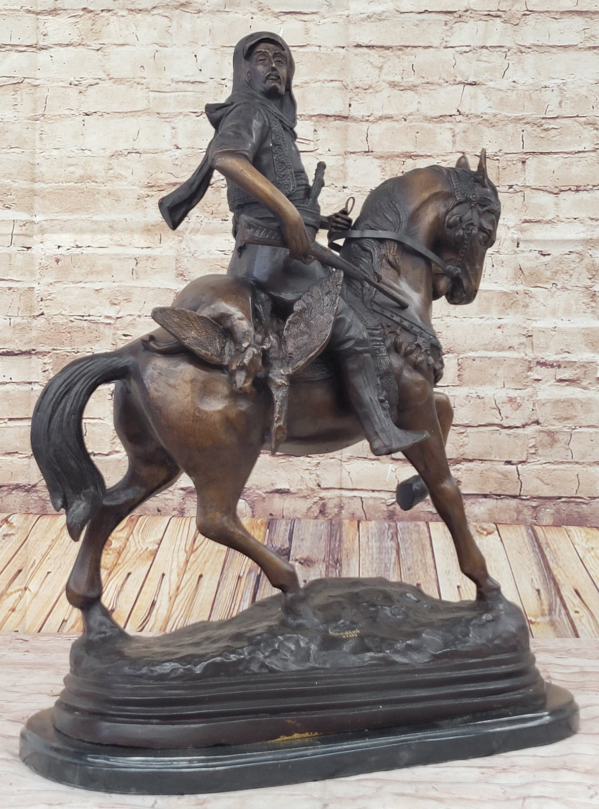 Limited Edition Arabian Horseman with Gun Bronze Sculpture by Nardini Hot Cast