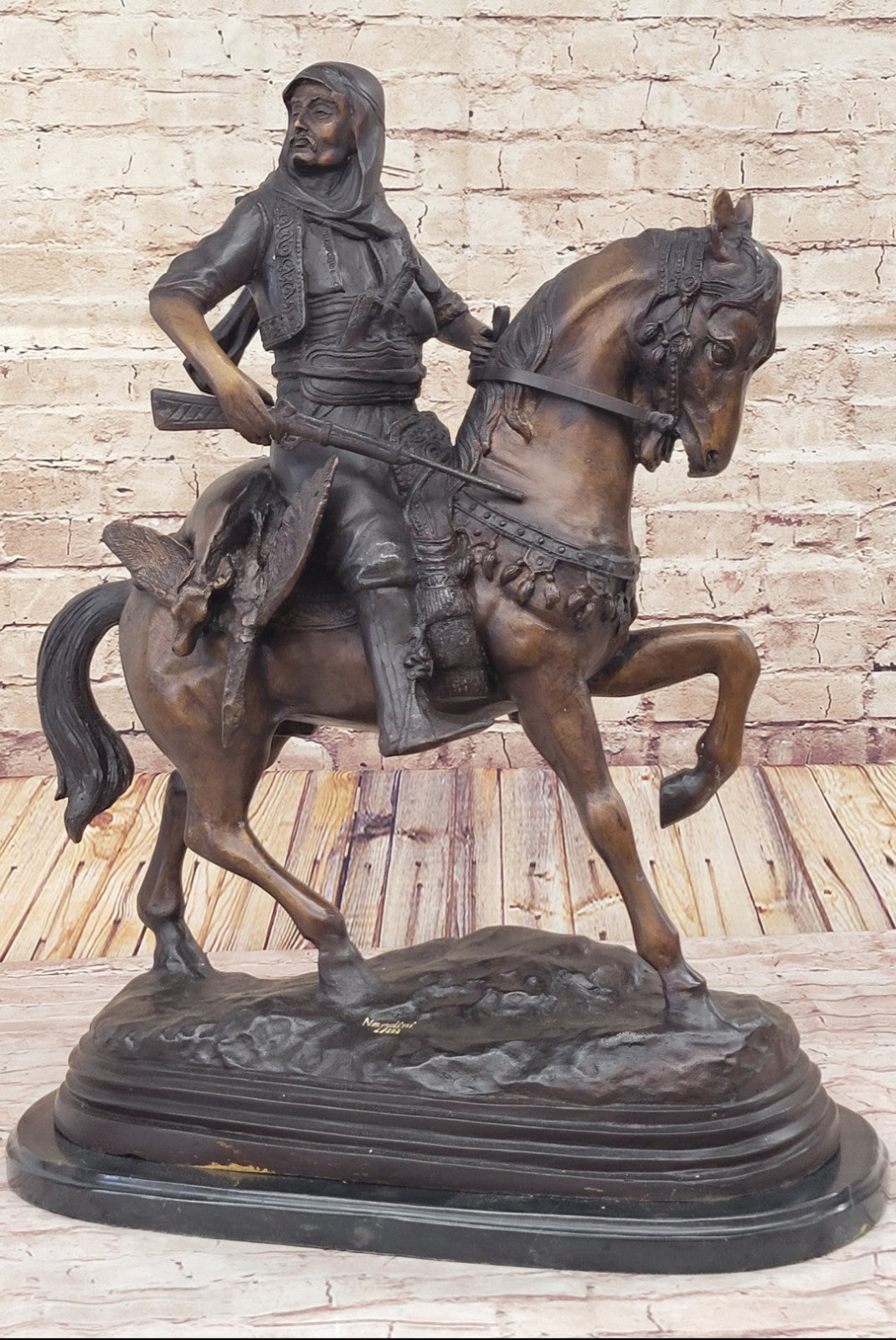 Limited Edition Arabian Horseman with Gun Bronze Sculpture by Nardini Hot Cast