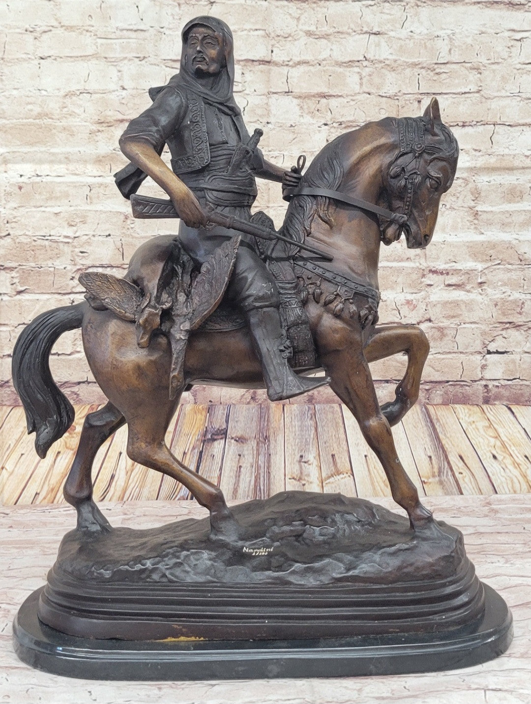 Limited Edition Arabian Horseman with Gun Bronze Sculpture by Nardini Hot Cast