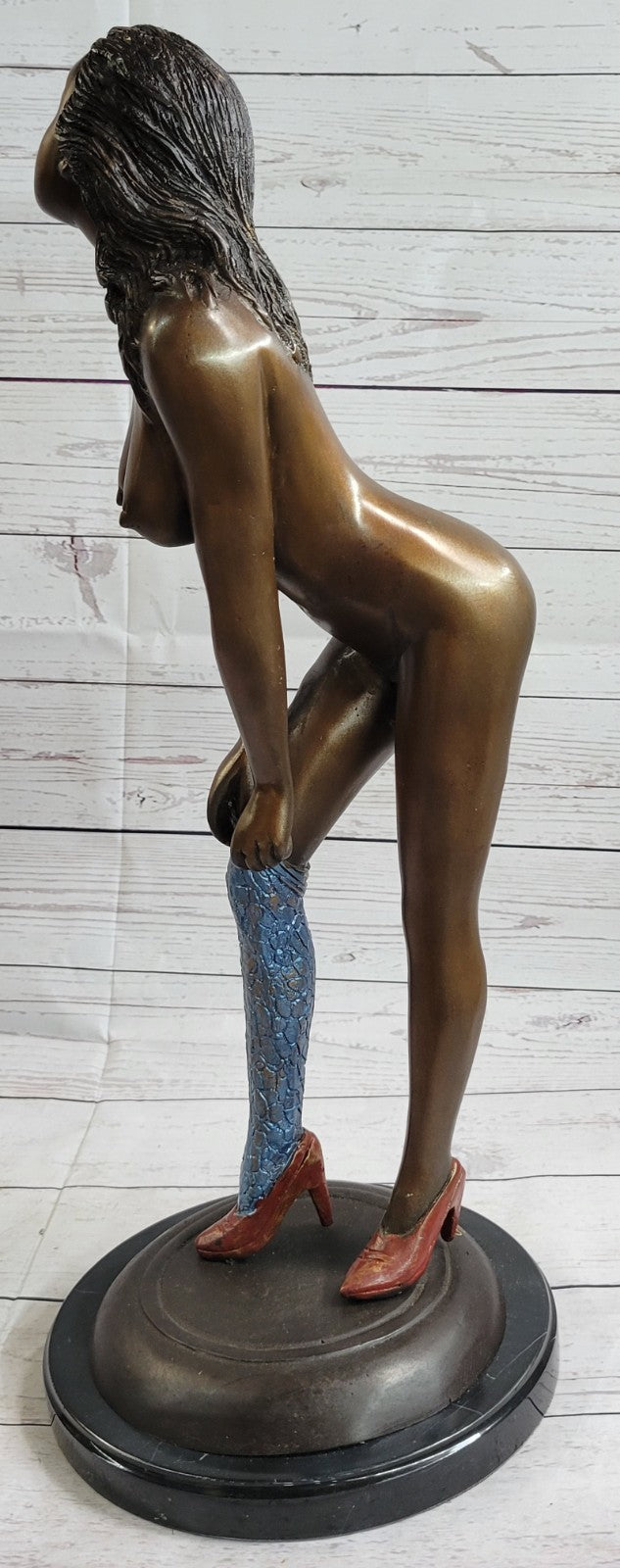 Handcrafted bronze sculpture SALE Bas Marble Tall 23" Collett Female Nude Large