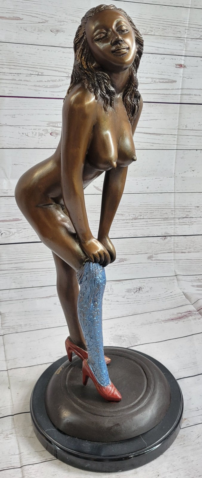 Handcrafted bronze sculpture SALE Bas Marble Tall 23" Collett Female Nude Large