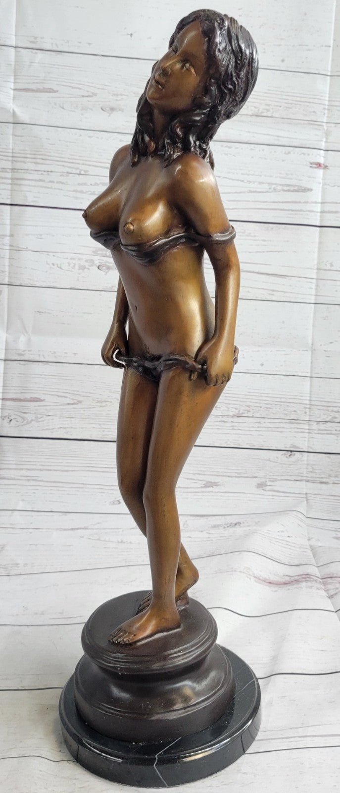 Genuine Bronze Nude Naked Lady Girl Woman Female Standing Sculpture Figurine