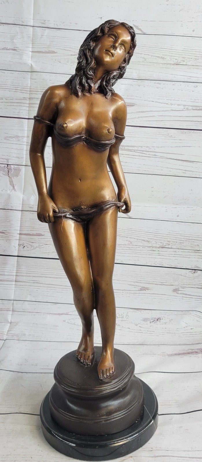 Genuine Bronze Nude Naked Lady Girl Woman Female Standing Sculpture Figurine