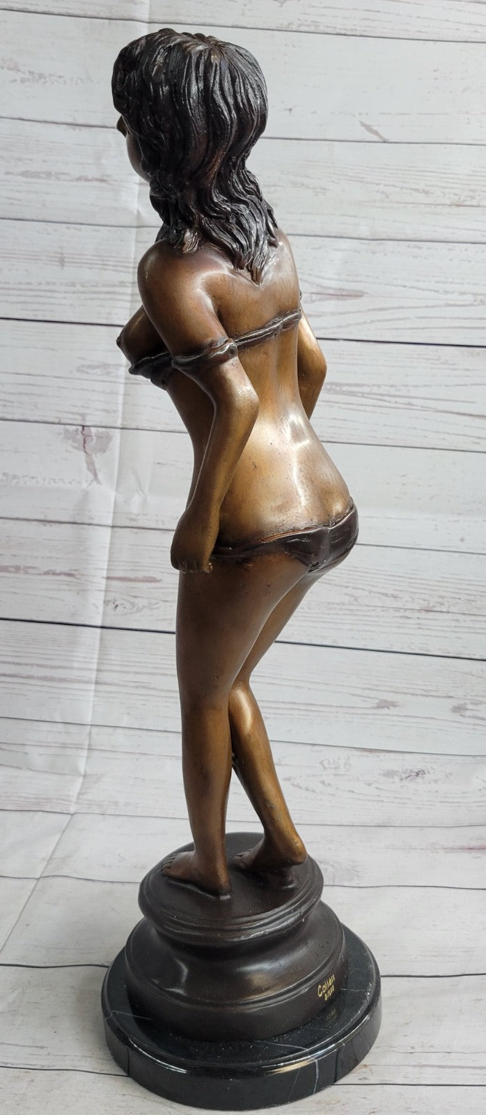 Genuine Bronze Nude Naked Lady Girl Woman Female Standing Sculpture Figurine