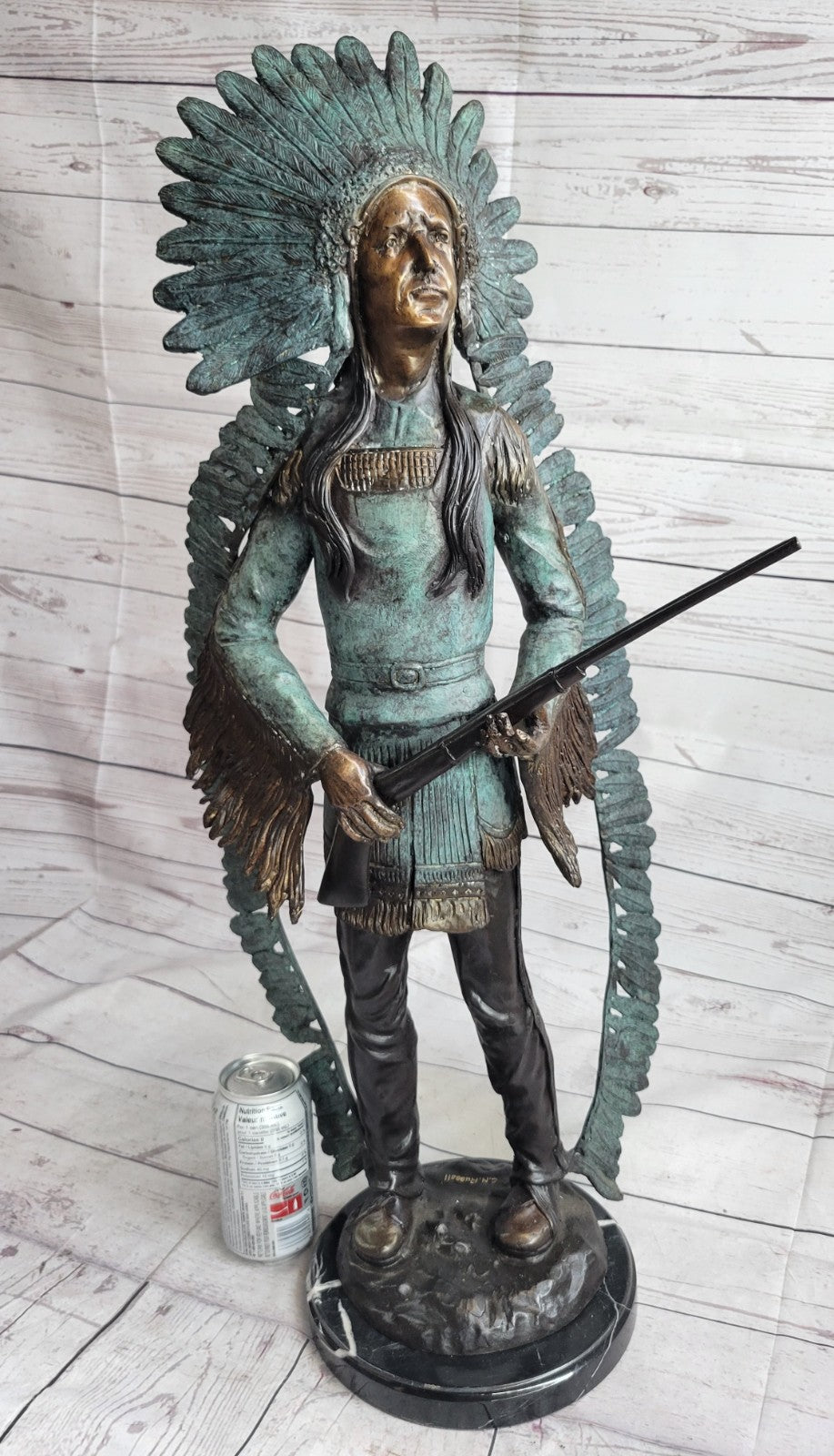 Handmade Native American Indian Warrior Bronze Sculpture Statue Figurine Art