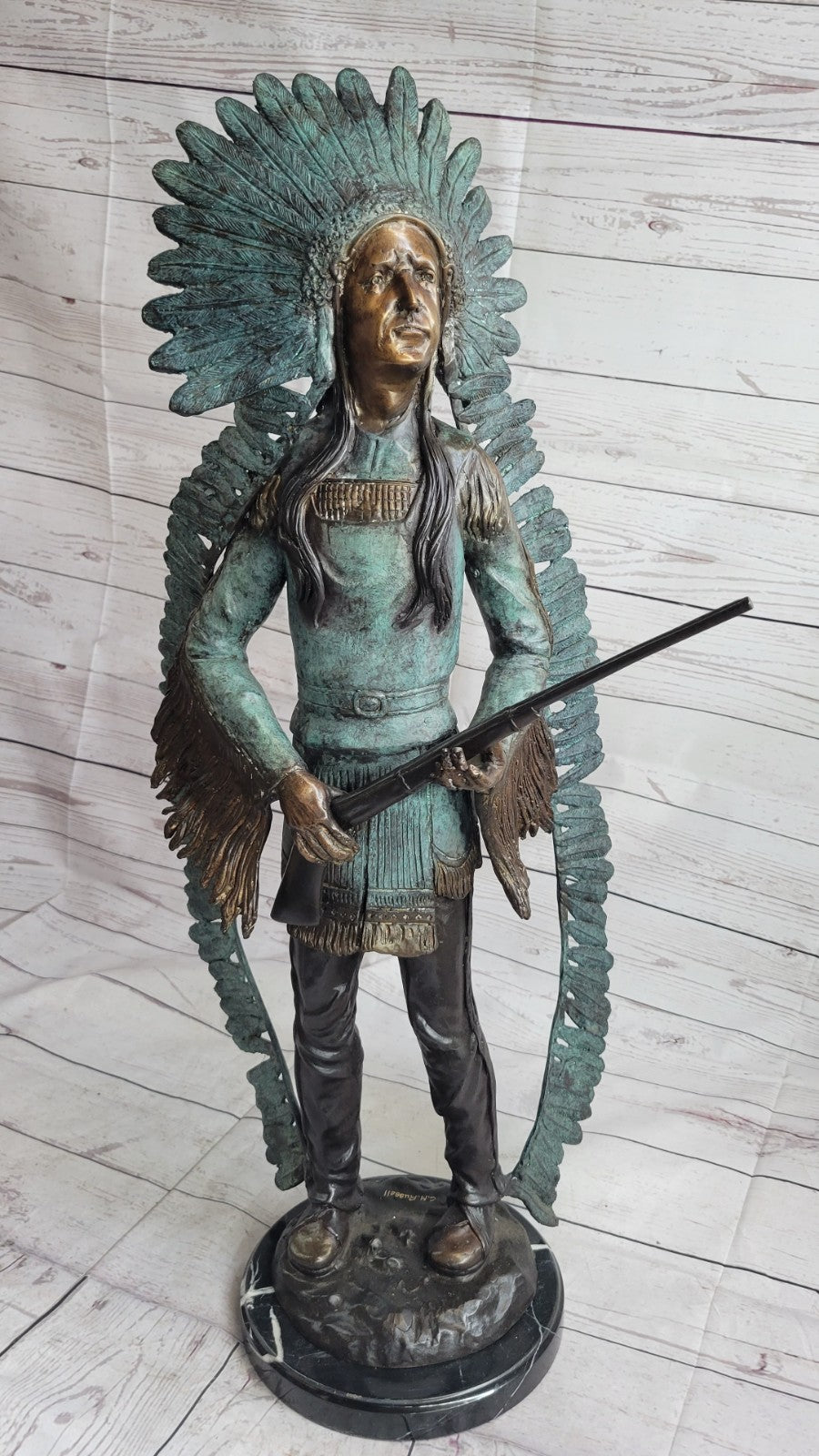 Handmade Native American Indian Warrior Bronze Sculpture Statue Figurine Art