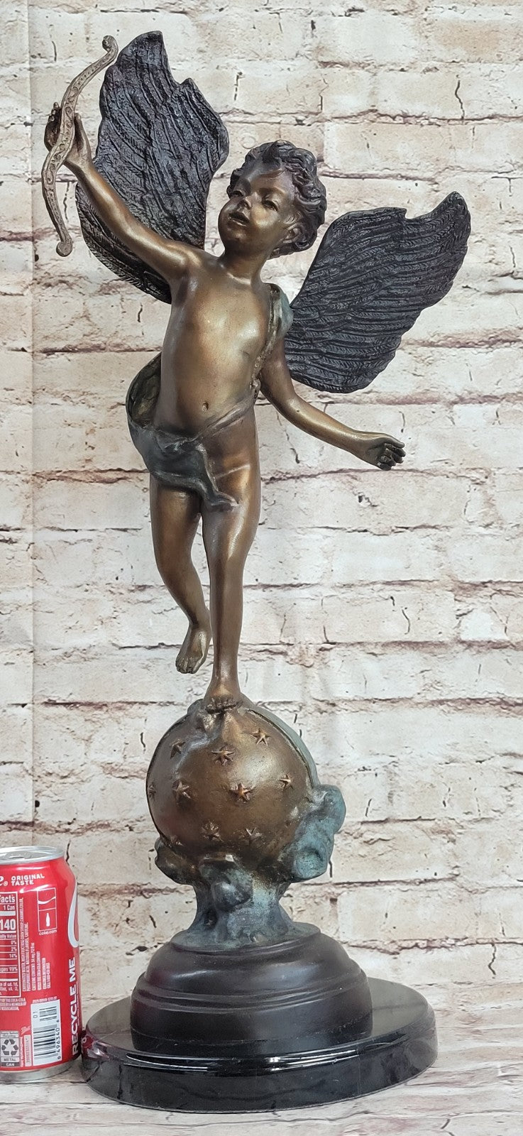 SIGNED VALENTINE DAY CUPID BRONZE SCULPTURE STATUE ON MARBLE BASE HOT CAST SALE